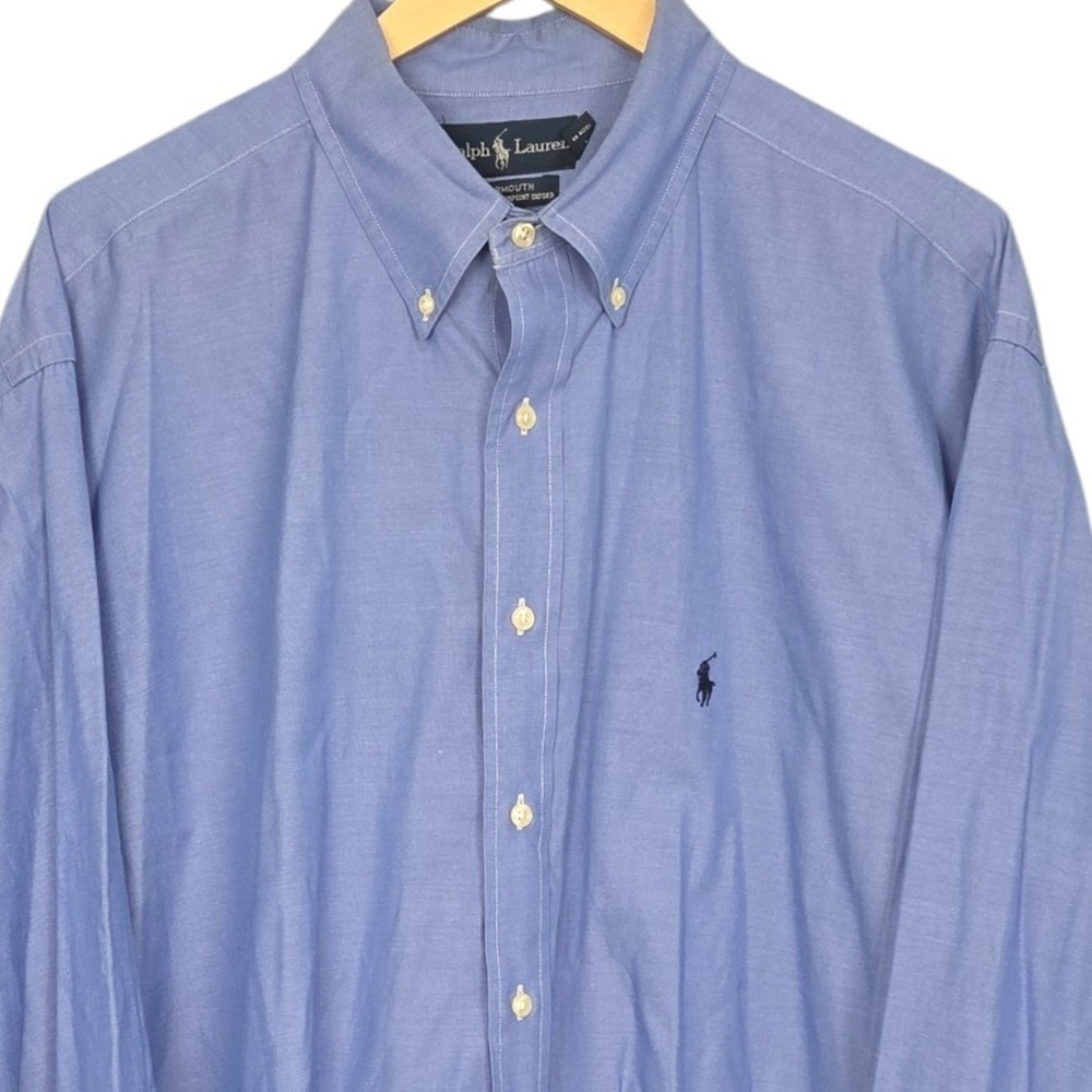 Ralph Lauren Button Down Dress Shirt Mens 18 34/35 Blue Yarmouth Pinpoint Oxford